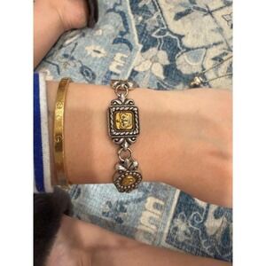 BRIGHTON VINTAGE Retired VICTORIAN CROWN Gold Silver BRACELET